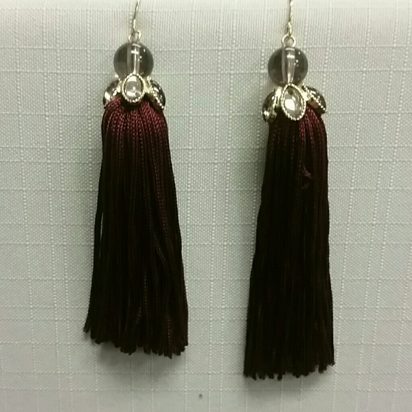 Burgundy Tassels Earrings - Picture 4 of 6